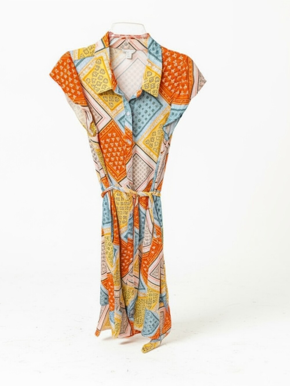 Cato Multicolor Bandana Print Dress — Orange, Yellow & Blue Accents